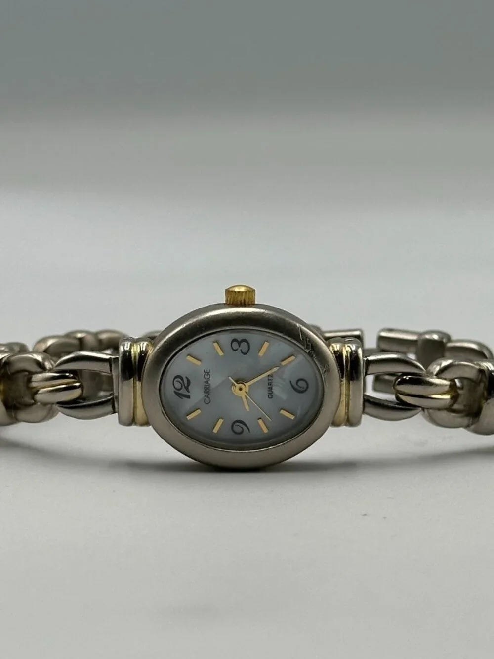 3/$30 Carriage Watch Women Silver Gold Two Tone Oval Dial 19MM New Battery 6.5'